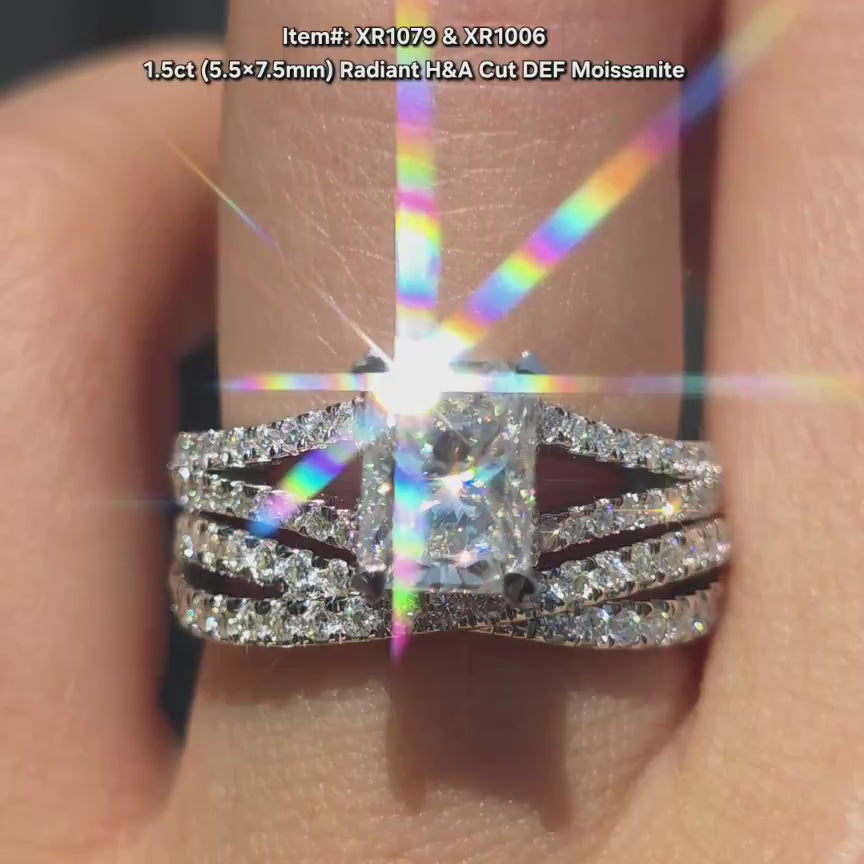 Doveggs radiant split shank pave moissanite engagement ring video in sunlight