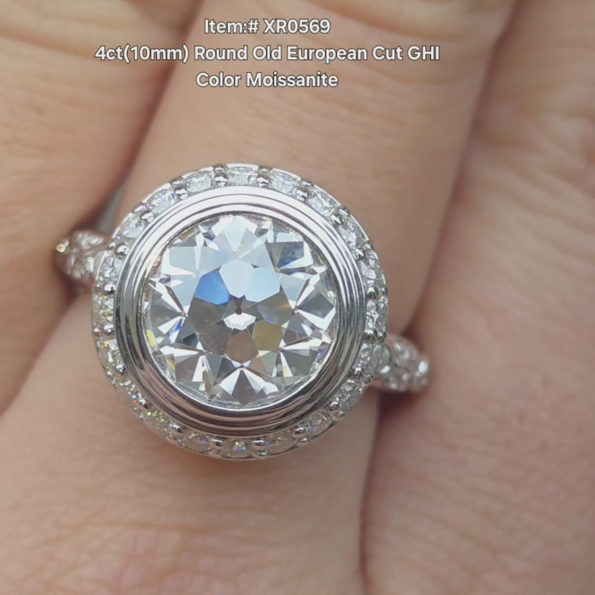 4ct(10mm) Round Old European Cut GHI Color Moissanite