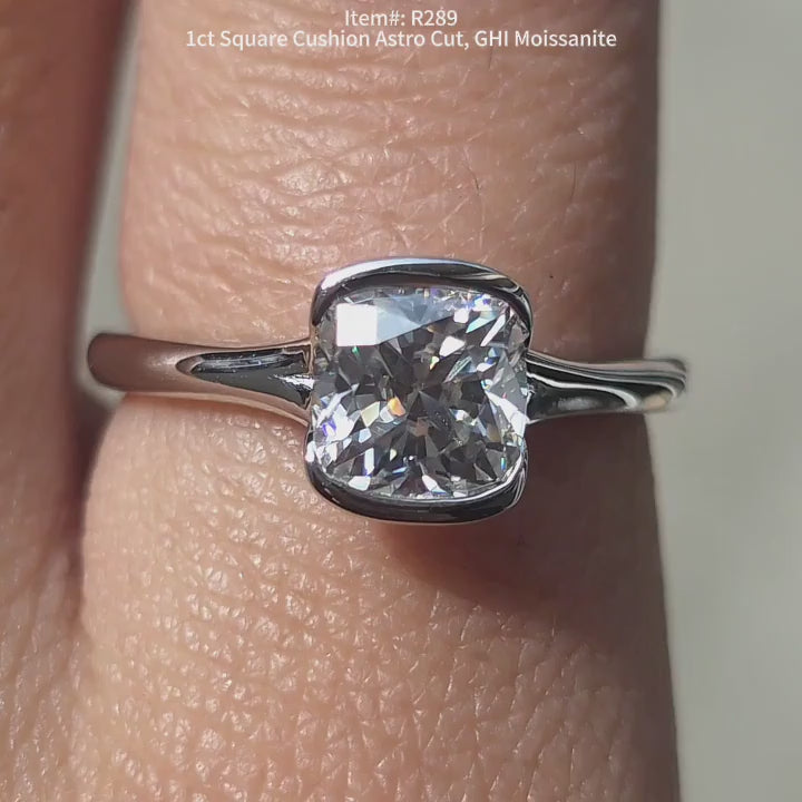 DovEggs 1ct square cushion moissanite solitaire engagement ring