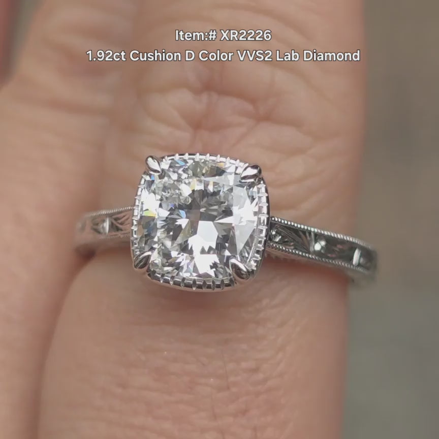 DovEggs 1.92ct cushion lab diamond engagement ring sparkling in sunlight video