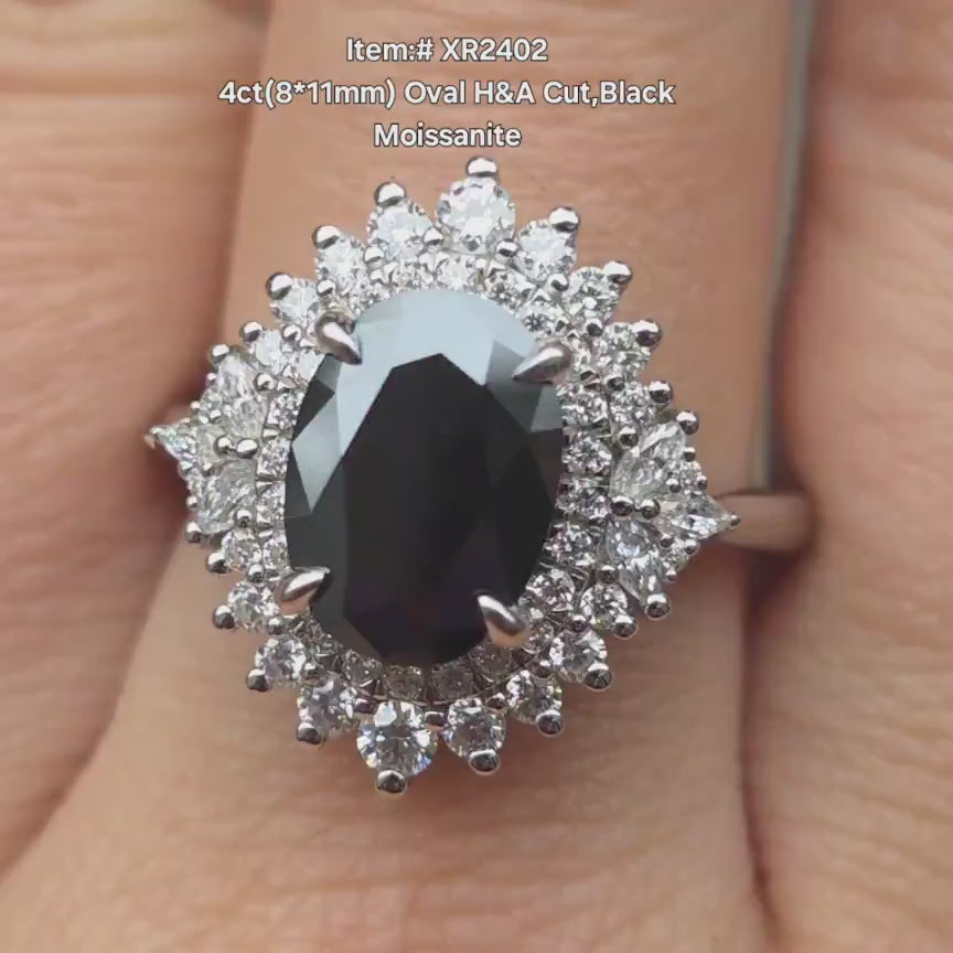 DovEggs oval black moissanite engagement ring