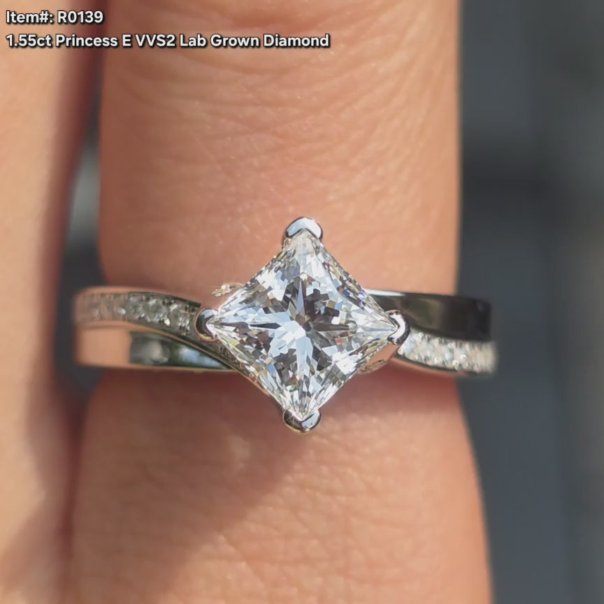  DovEggs Princess lab diamond engagement ring sparkling in sunlight video 