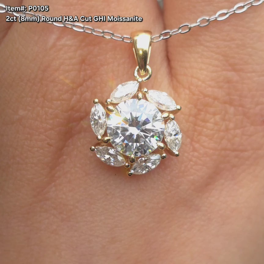 DovEggs round H&A cut moissanite pendant sparkling in sunlight video