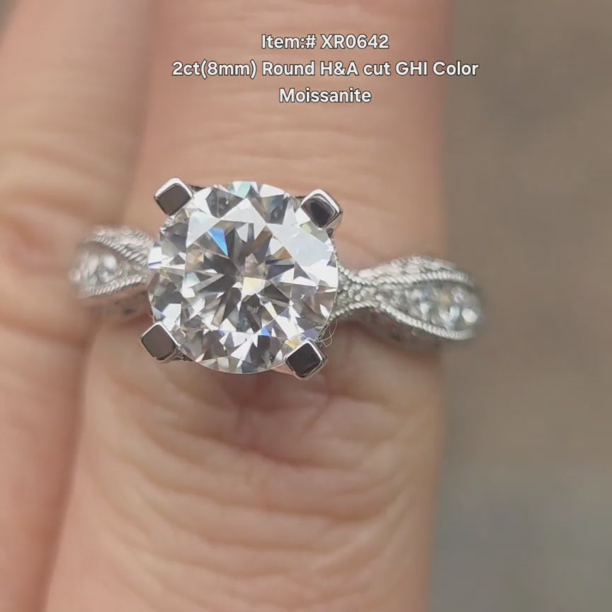 DovEggs GHI color round moissanite ring sparkling in sunlight video