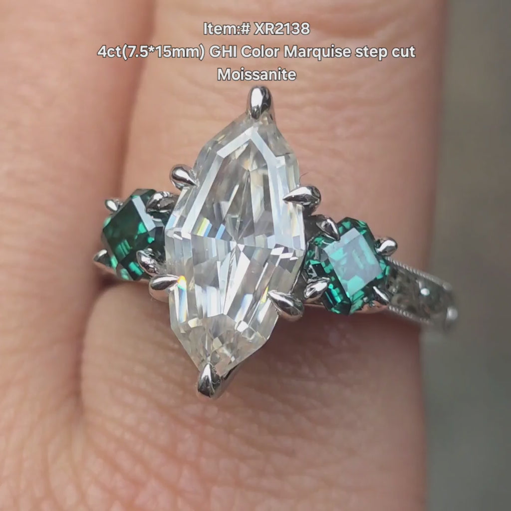 DovEggs marquise step cut moissanite ring sparkling in sunlight video