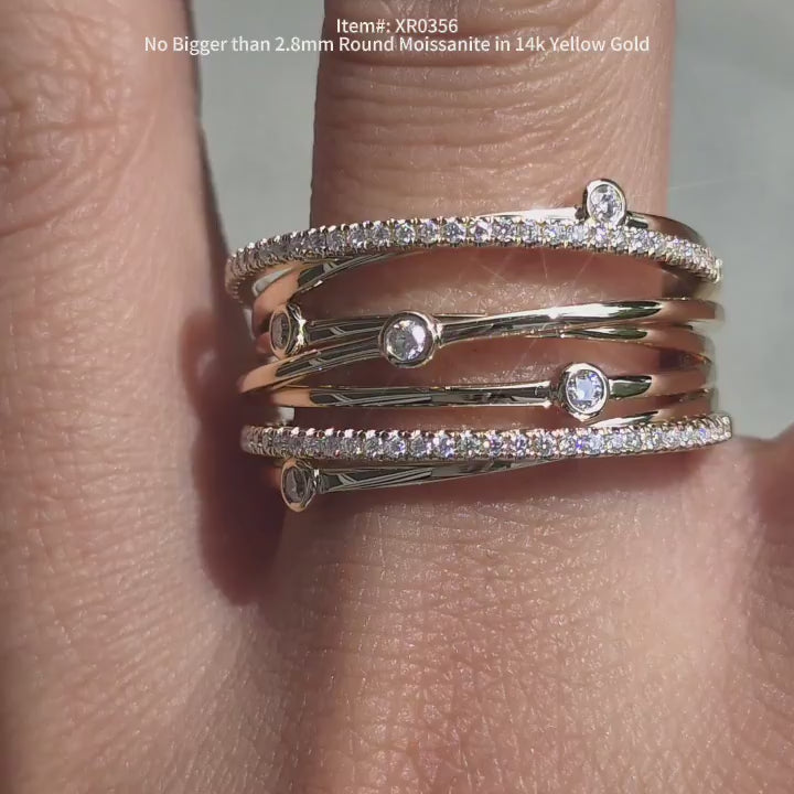 Doveggs round moissanite wide wedding band video in sunlight