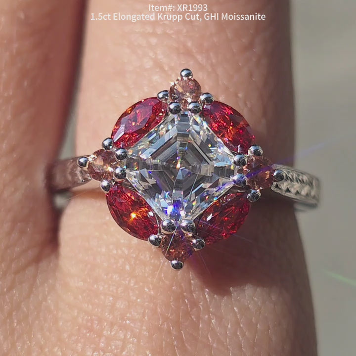 1.5ct Elongated Krupp Cut GHI Color Moissanite in sunlight