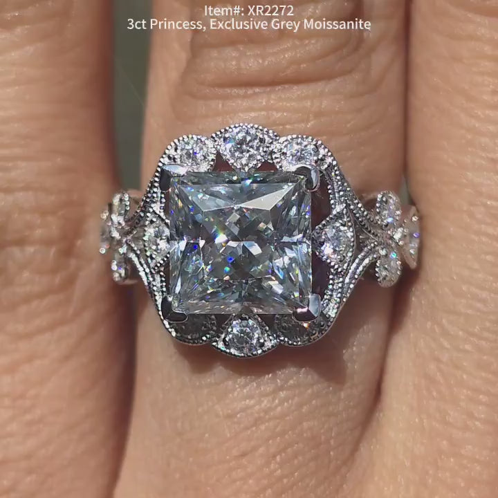 DovEggs Princess accident color moissanite ring sparkling in sunlight video