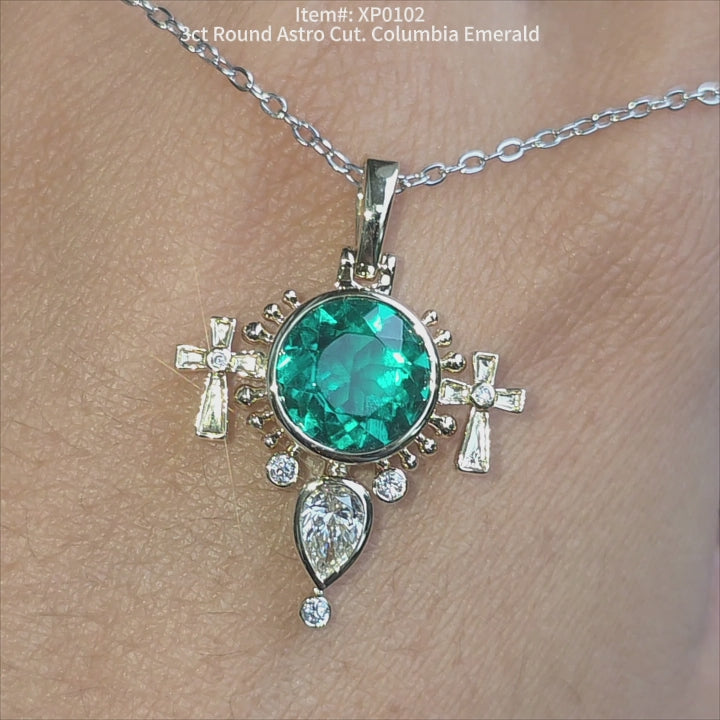 DovEggs 3ct Round Astro Cut Columbia Emerald Ring – Bezel Set Pendant  for Women