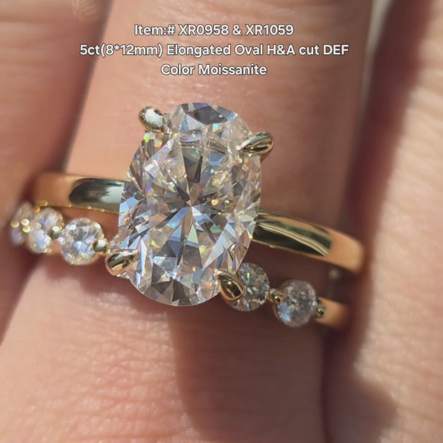 5ct(8*12mm) Elongated Oval H&A cut DEF Color Moissanite