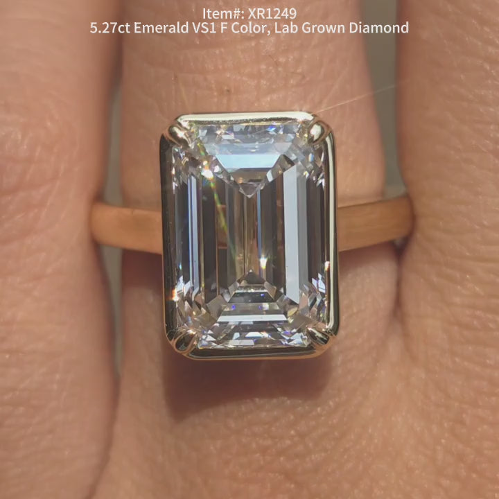 DovEggs 5.27ct Emerald cut Lab Grown Diamond Ring – Solitaire Engagement Ring for Women
