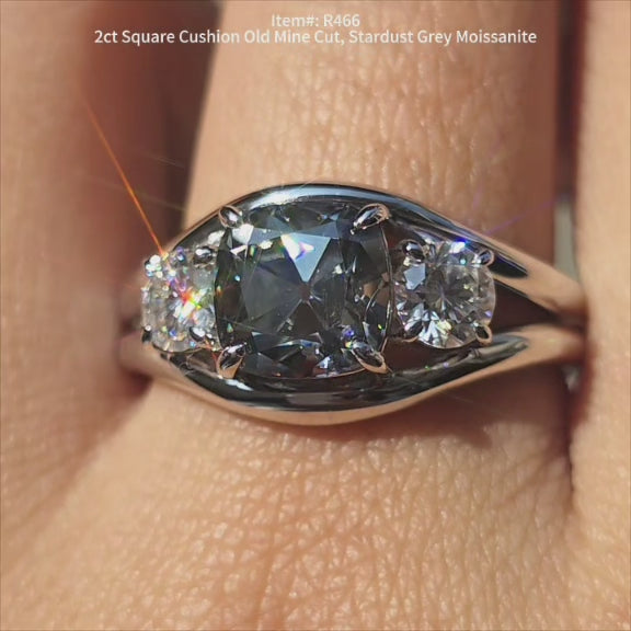2ct square cushion split shanks three stones colored moissanite engagement ring