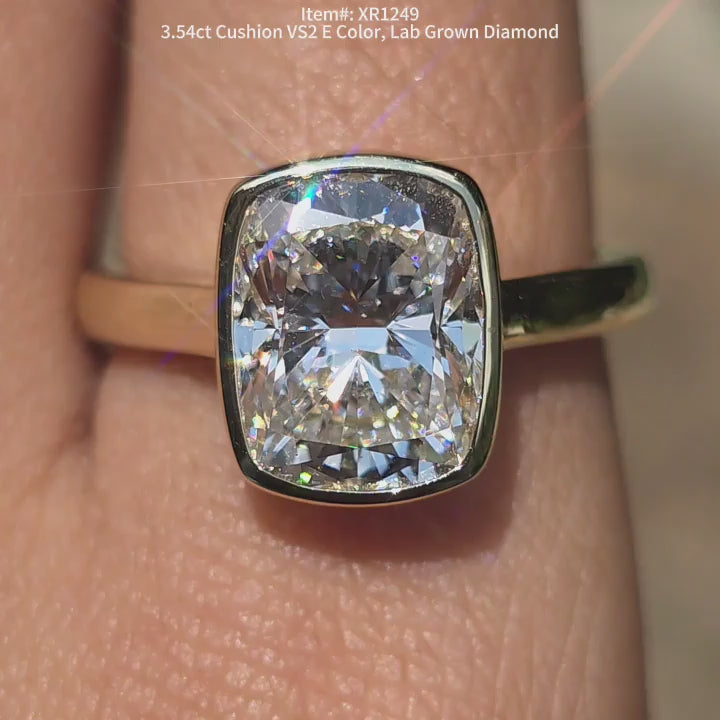 DovEggs 3.54ct Cushion lab grown diamond engagement ring | Bezel engagement ring for women.