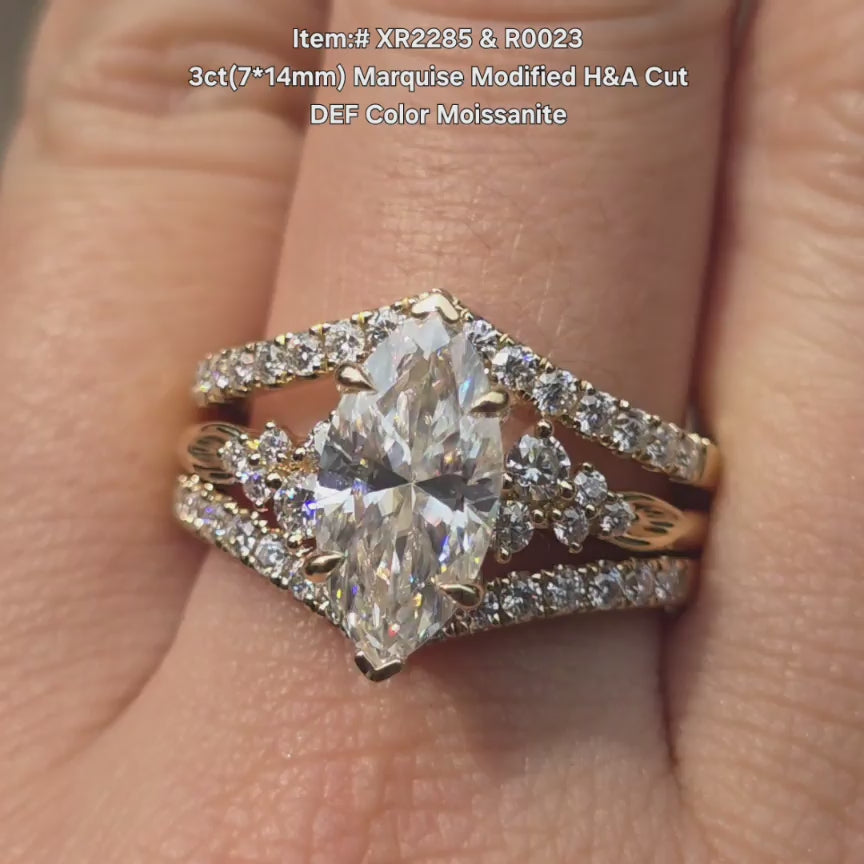 DovEggs H&A Modified Marquise moissanite ring sparkling in sunlight video