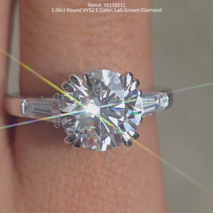 DovEggs Round lab diamond engagement ring sparkling in sunlight video