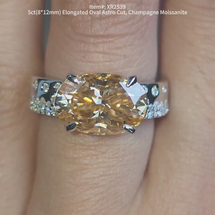 DovEggs oval art deco pave champagne moissanite engagement ring video