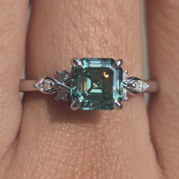 DovEggs 1ct Asscher cut Peacock blue moissanite Engagement Ring for Women
