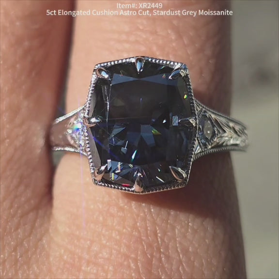 5ct elongated cushion astro cut stardust grey moissanite