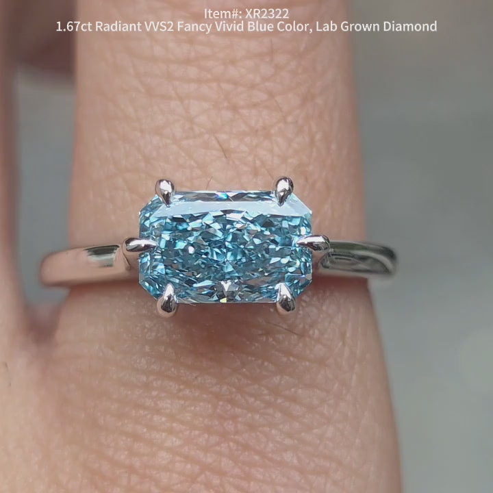 DovEggs 1.67ct radiant cut fancy blue lab diamond ring on hand video
