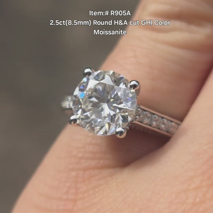 DovEggs round moissanite ring sparkling in sunlight video