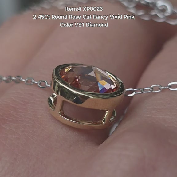 DovEggs Round Rose cut fancy pink  lab diamond pendant sparkling in sunlight video.