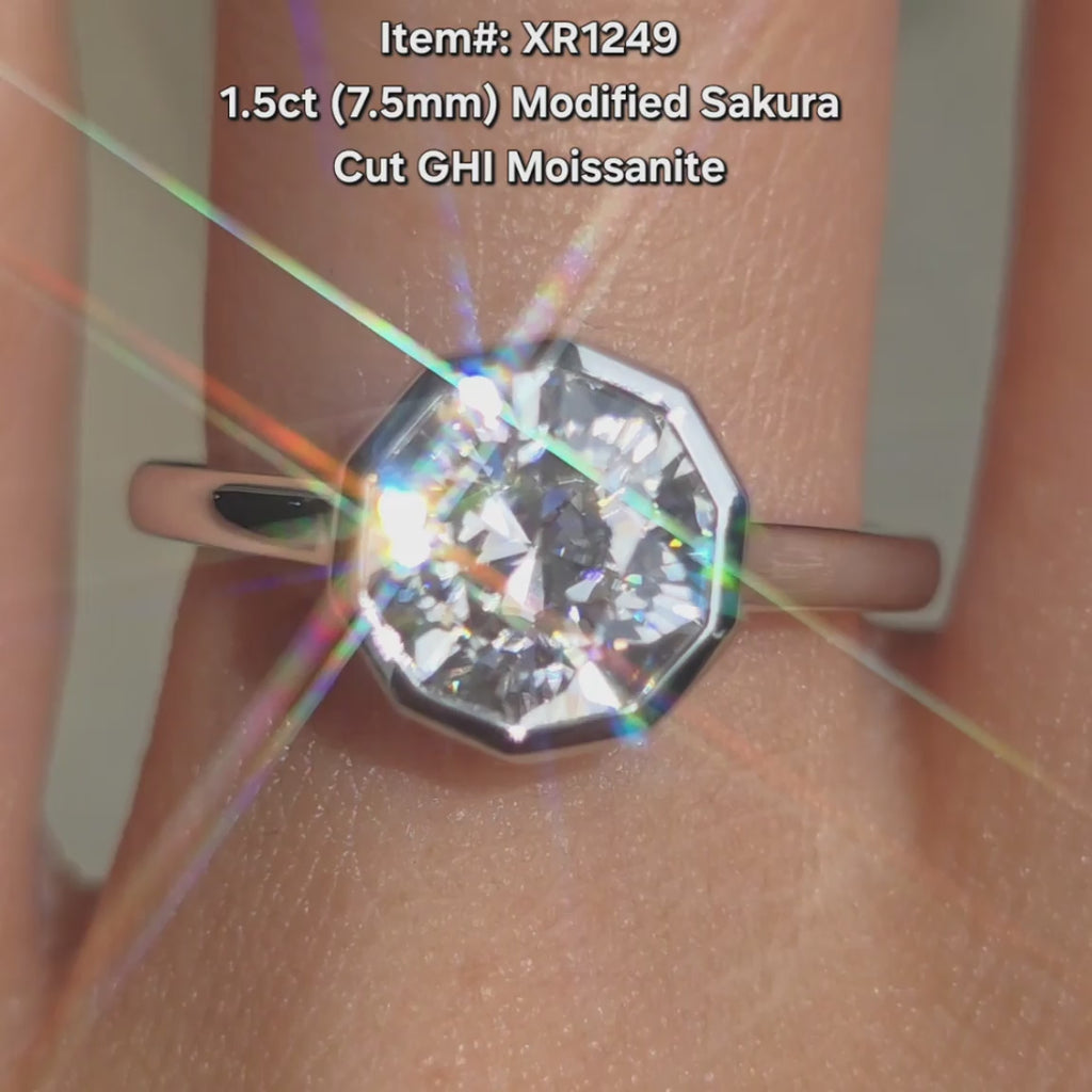 DovEggs Modified Sakura moissanite engagement ring sparkling in sunlight video