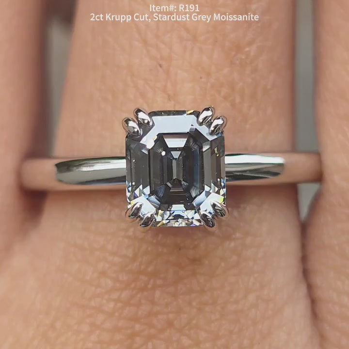 Krupp Cut Stardust grey moissanite solitaire engagement ring