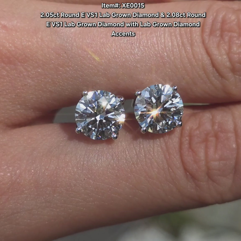 DovEggs round lab diamond earrings sparkling in sunlight video.
