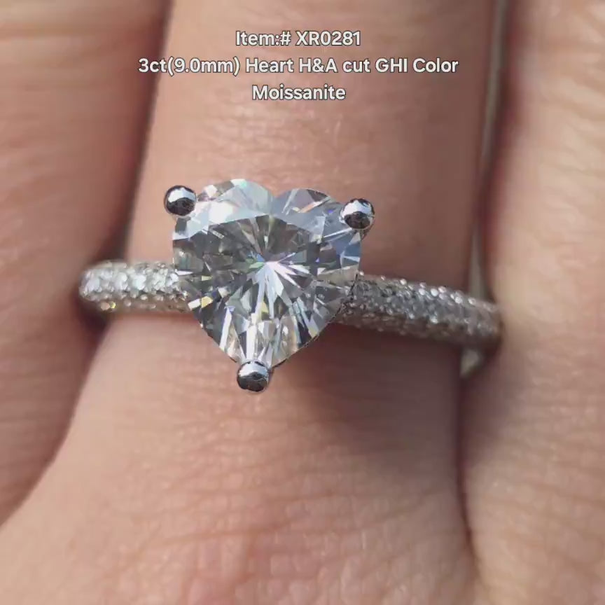 DovEggs 3ctheart pave moissanite engagement ring in sunlight video