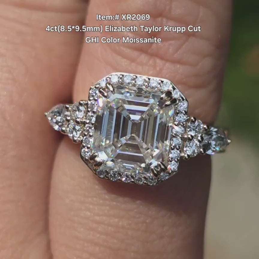 DovEggs krupp cut halo side stones moissanite engagement in sunlight