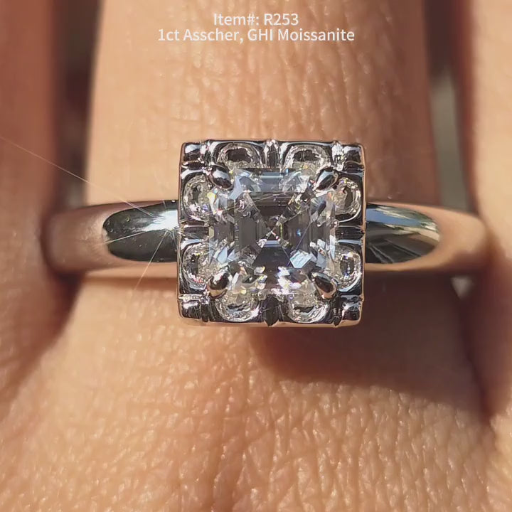 DovEggs 1ct asscher moissanite ring on hand video