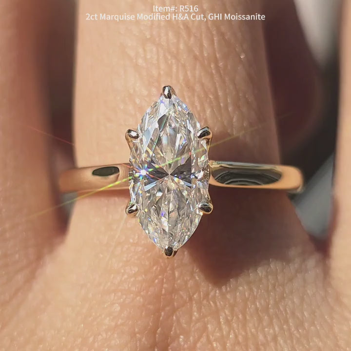 DovEggs 2ct Marquise Modified H&A cut moissanite engegament ring outside  video