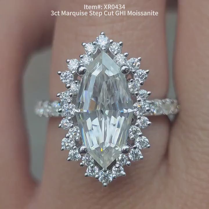 DovEggs marquise step cut half eternity floral pave moissanite engagement ring video