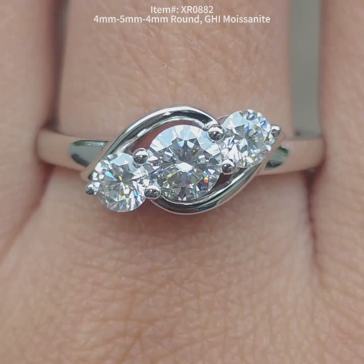 DovEggs round three stones moissanite engagement ring video