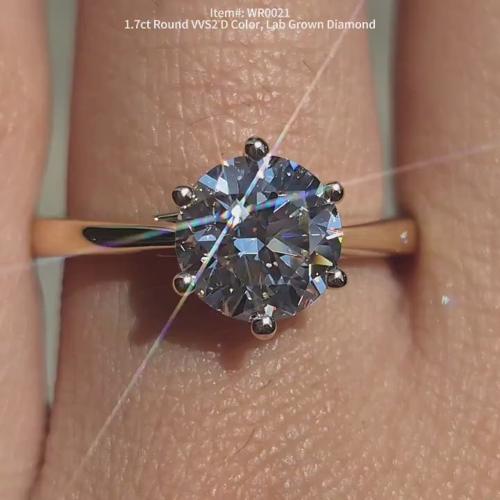 DovEggs soliaire 1.7ct round lab diamond engagement ring video in sunlight