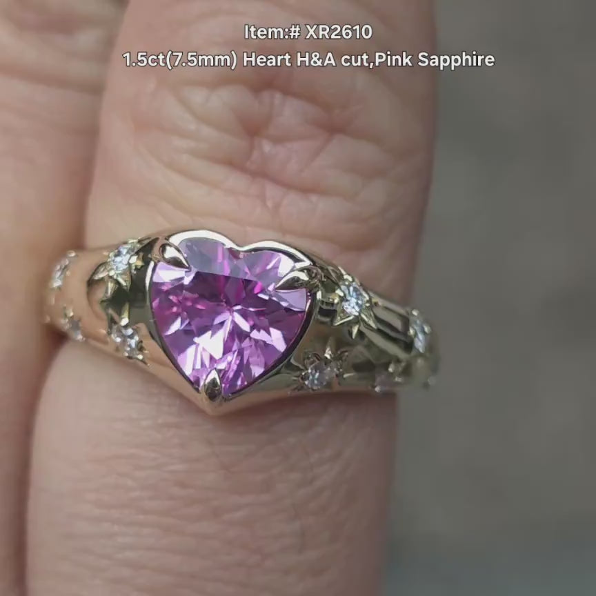 DovEggs heart pink sapphire art deco moissanite engagementi ring