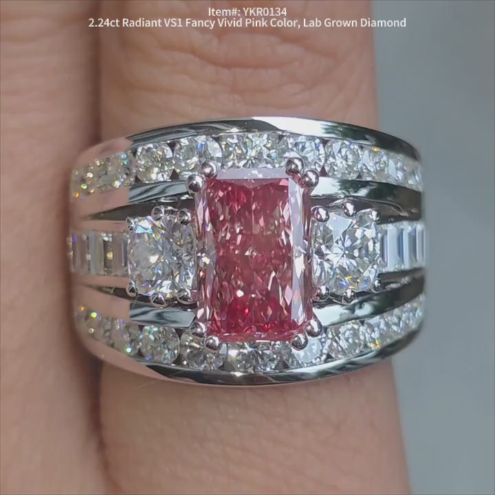 DovEggs radiant three stones channel set lab diamond engagement ring video