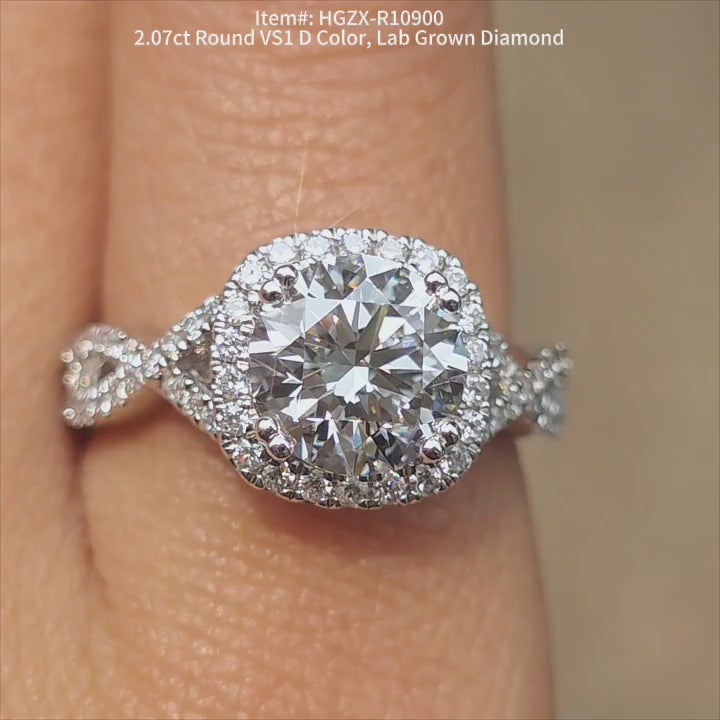 DovEggs 2.07ct Round Lab grown diamond ring sparkling in sunlight video