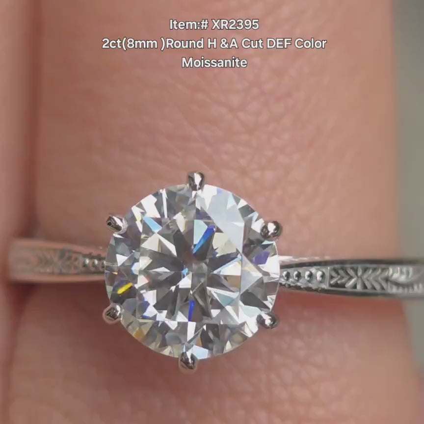 Doveggs round solitaire carving moissanite engagement ring outside video