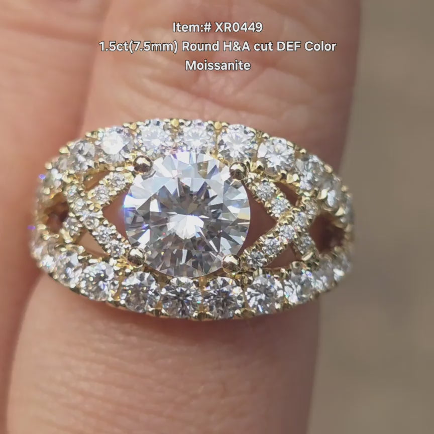 DovEggs DEF color H&A round moissanite ring sparkling in sunlight video