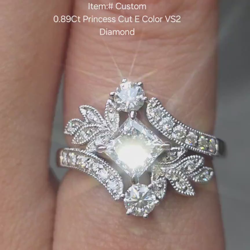 DovEggs princess floral art deco moissanite engagement ring video