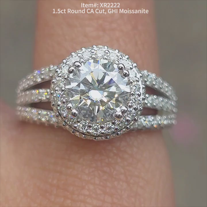 Doveggs halo pave vintage round CA cut moissanite engagement ring