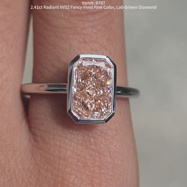 DovEggs bezel radiant pink lab diamond engagement ring video