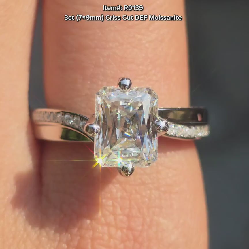 Doveggs criss cut art deco moissanite engagement ring video in sunlight