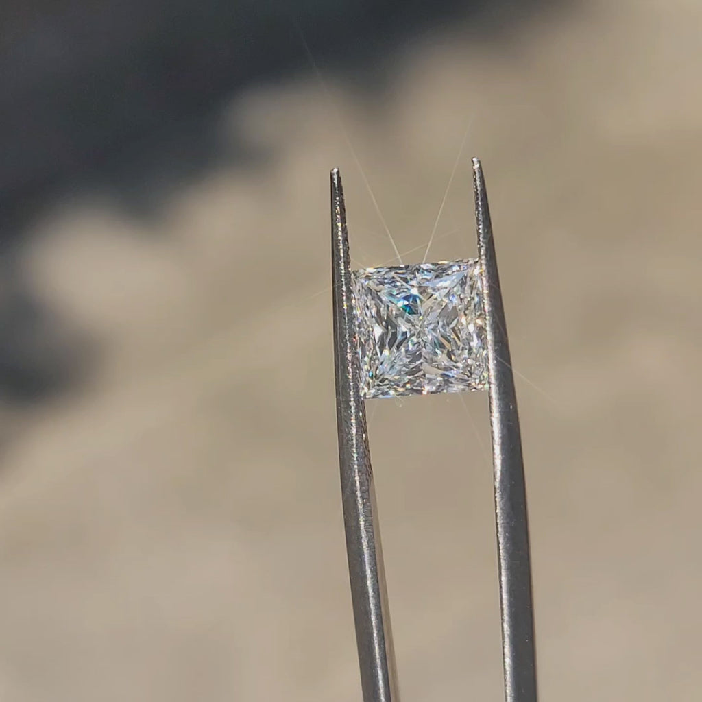 3.02ct princess lab diamond (D/VVS1) in sunlight, showcasing brilliant sparkle