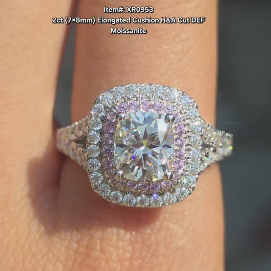 DovEggs elongated cushion moissanite double halo engagement ring video