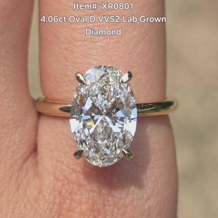 DovEggs 4.06ct Oval Shaped Lab Grown Diamond Ring – Claw Solitaire Engagement Ring for Women
