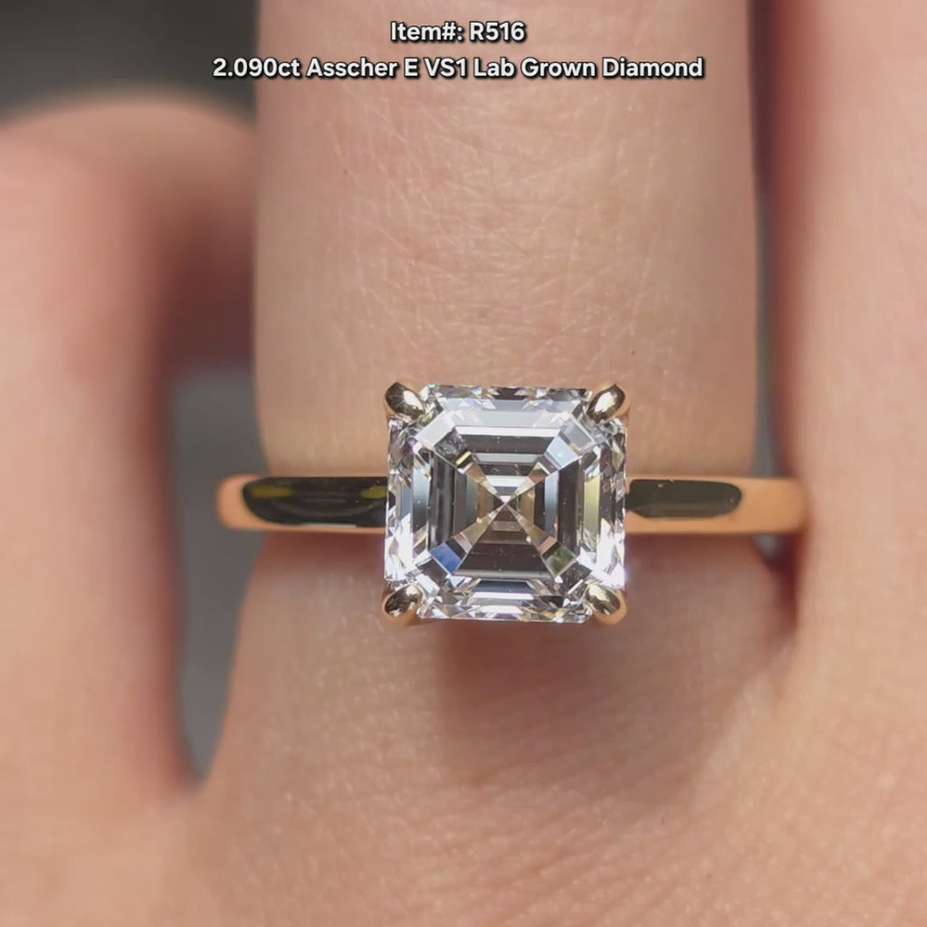 DovEggs Asscher lab diamond engagement ring sparkling in sunlight video.