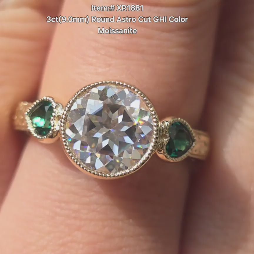 DovEggs Astro Round moissanite engagement ring sparkling in sunlight video