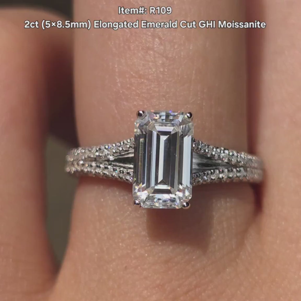 Doveggs emerald pave split shank moissanite ring video